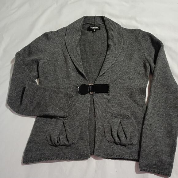 Merino Wool Small Italian Cardigan Coccole Grey Buckle Closure Pockets High-End - Picture 4 of 14
